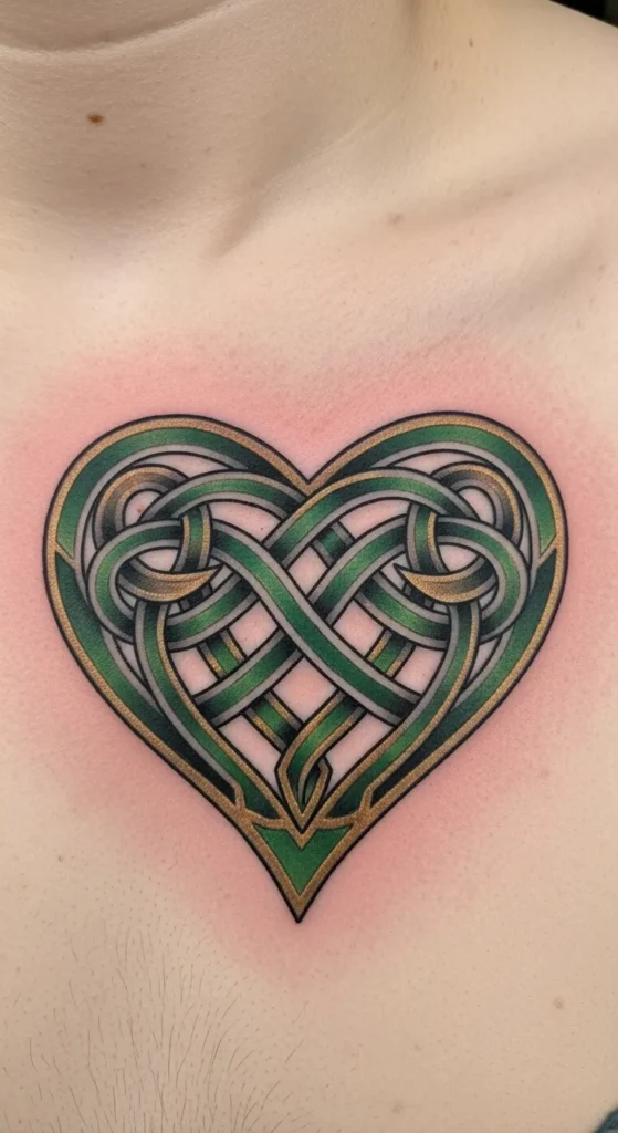 Green and Gold Celtic Heart Knot