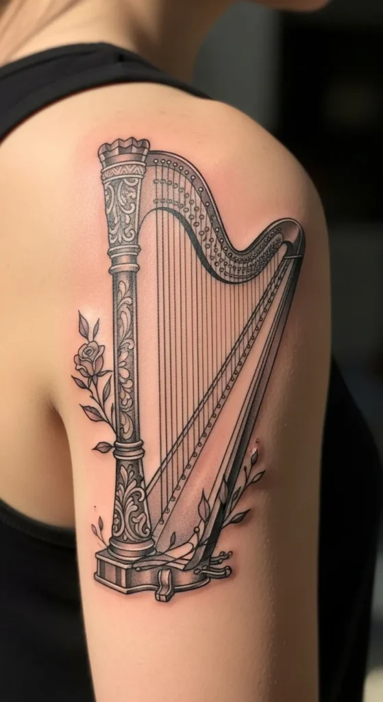 Harp With Floral Accent