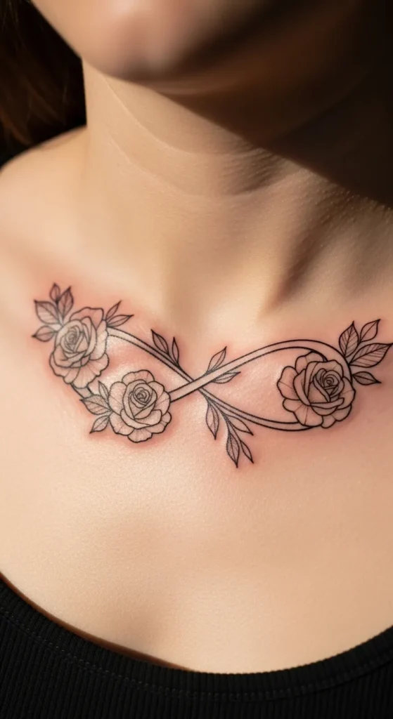  Infinity Rose Collarbone Design