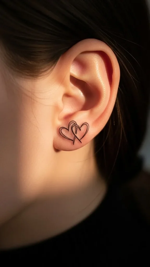 Intertwined Hearts Behind the Ear
