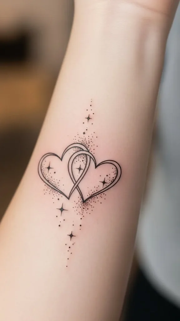 Intertwined Hearts with Roman Numeral Dots