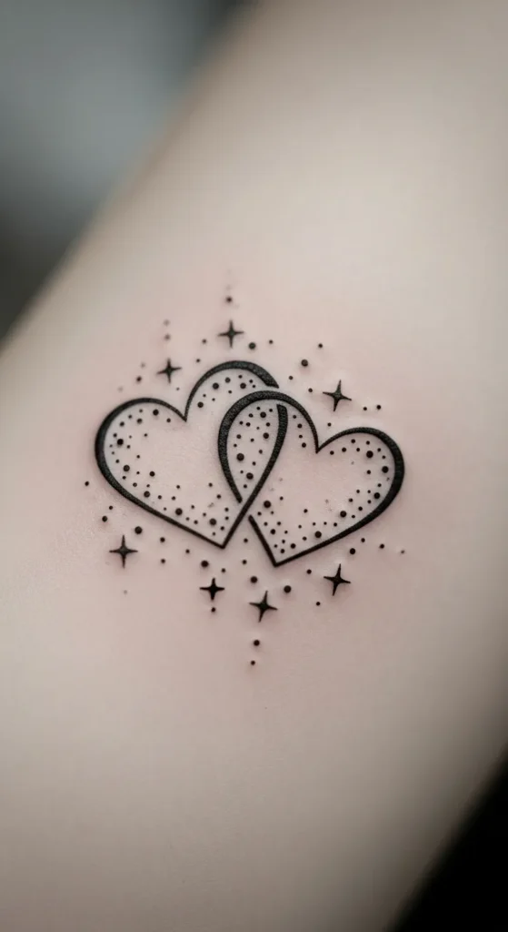 Intertwined Hearts with Star Dots