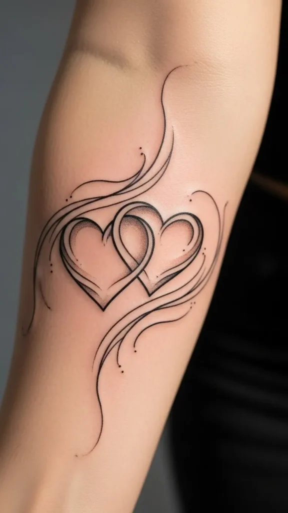  Intertwined Hearts with Wave Lines