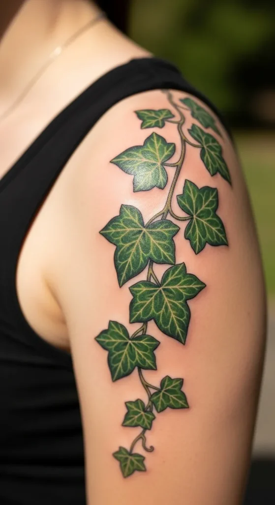 Ivy Trail Shoulder Tattoo