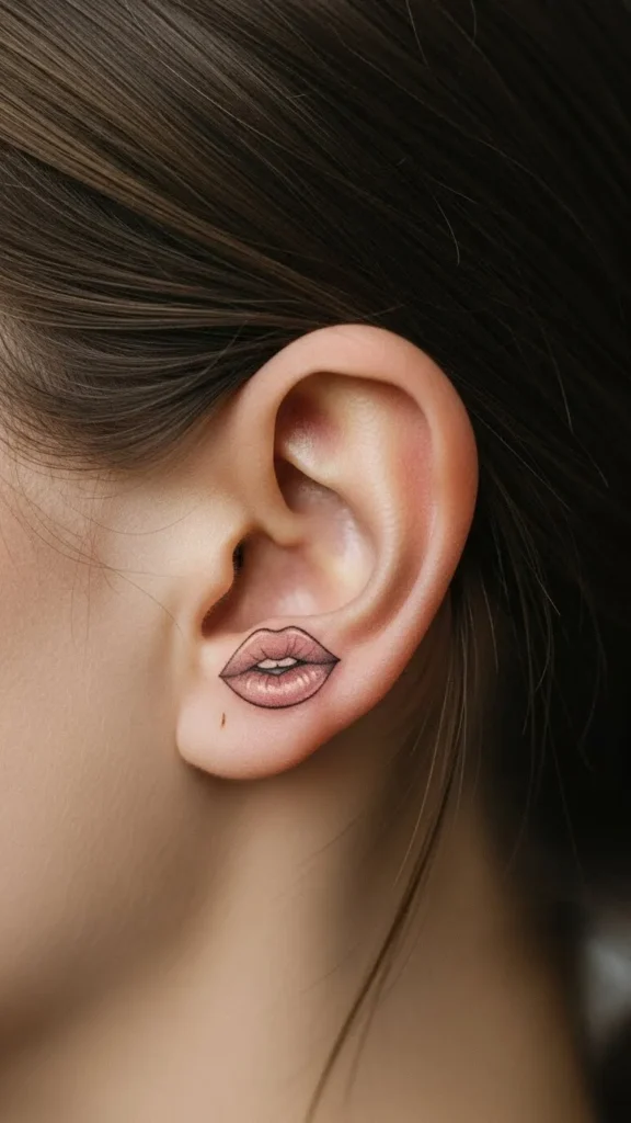 Kiss Tattoo Behind the Ear