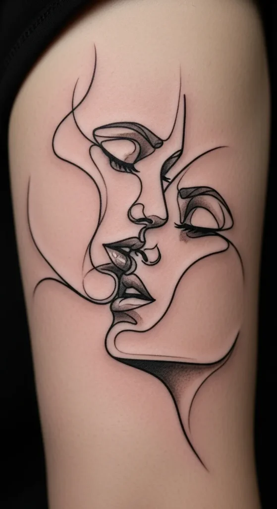 Kiss with Abstract Lines