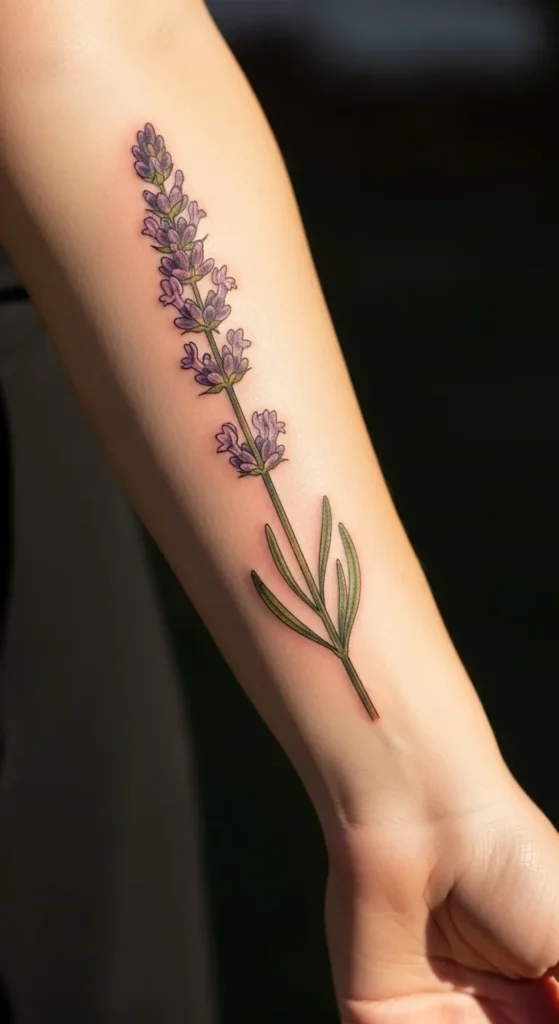 Lavender Stem Forearm Tattoo