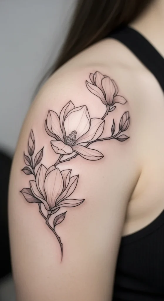 Magnolia Bloom Shoulder Tattoo