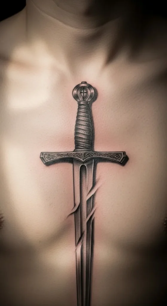 Medieval Longsword Chest Tattoo
