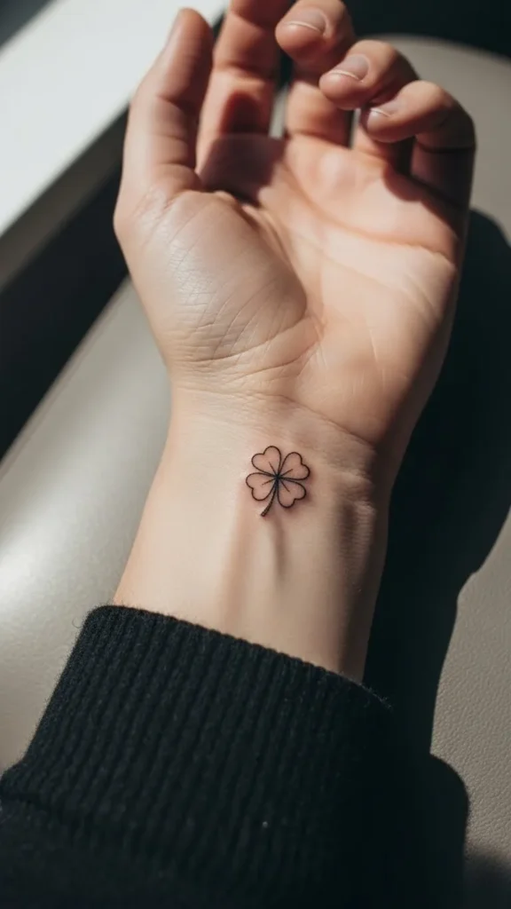 Micro Four-Leaf Wrist Tattoo