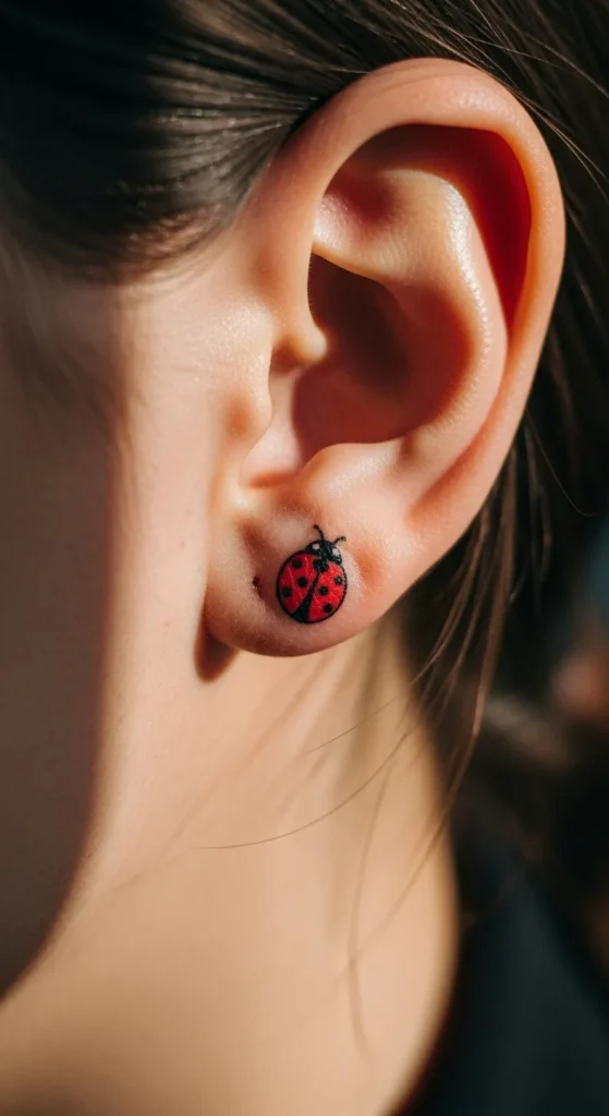 Micro Ladybug Behind the Ear