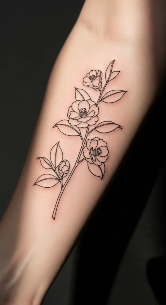 Minimal Camellia Line Tattoo
