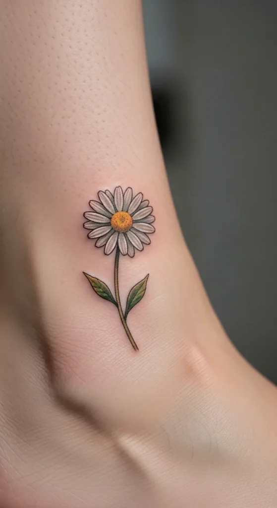 Minimal Daisy Ankle Tattoo