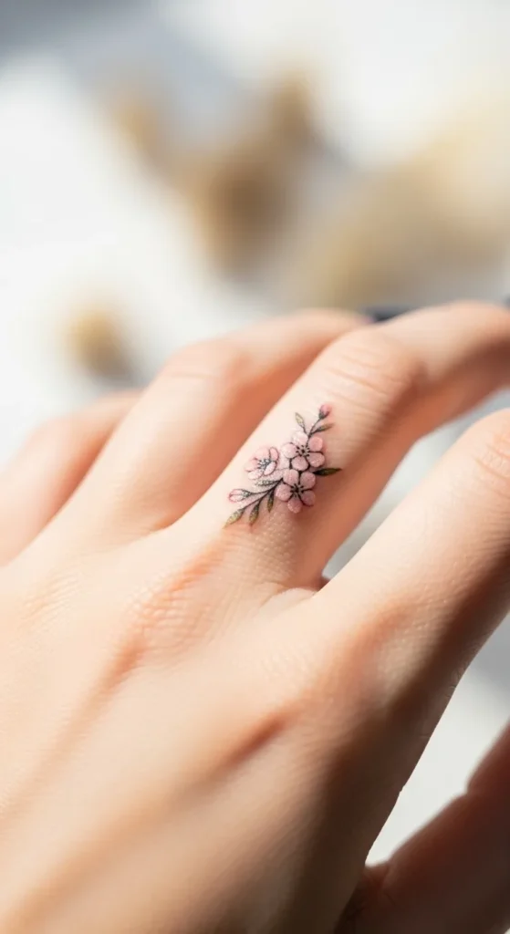 Minimal Floral Ring Finger Tattoo