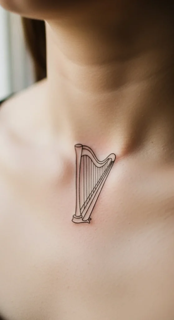 Minimal Line Harp Tattoo
