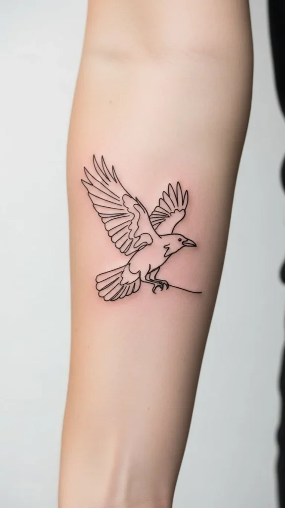 Minimal Raven Line Tattoo