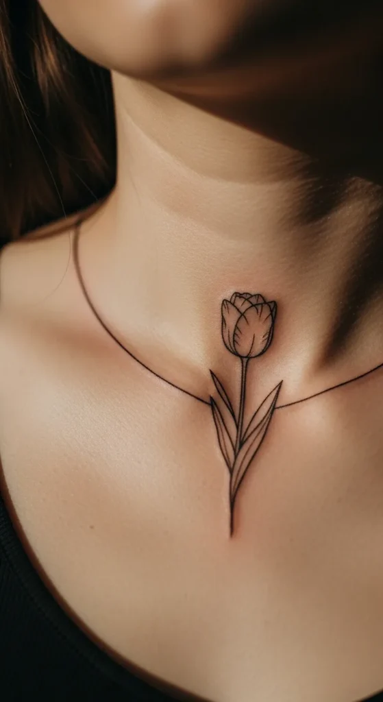 Minimal Tulip Outline on the Collarbone