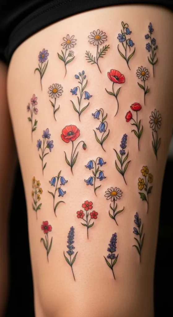 Mixed Wildflowers on the Thigh