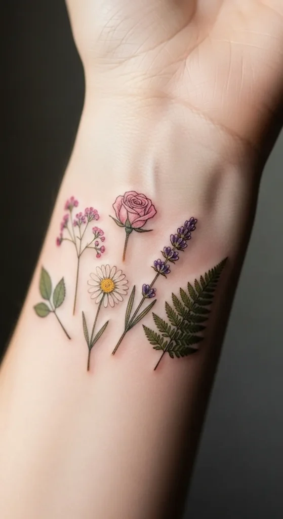 Pressed Flower Style Tattoo
