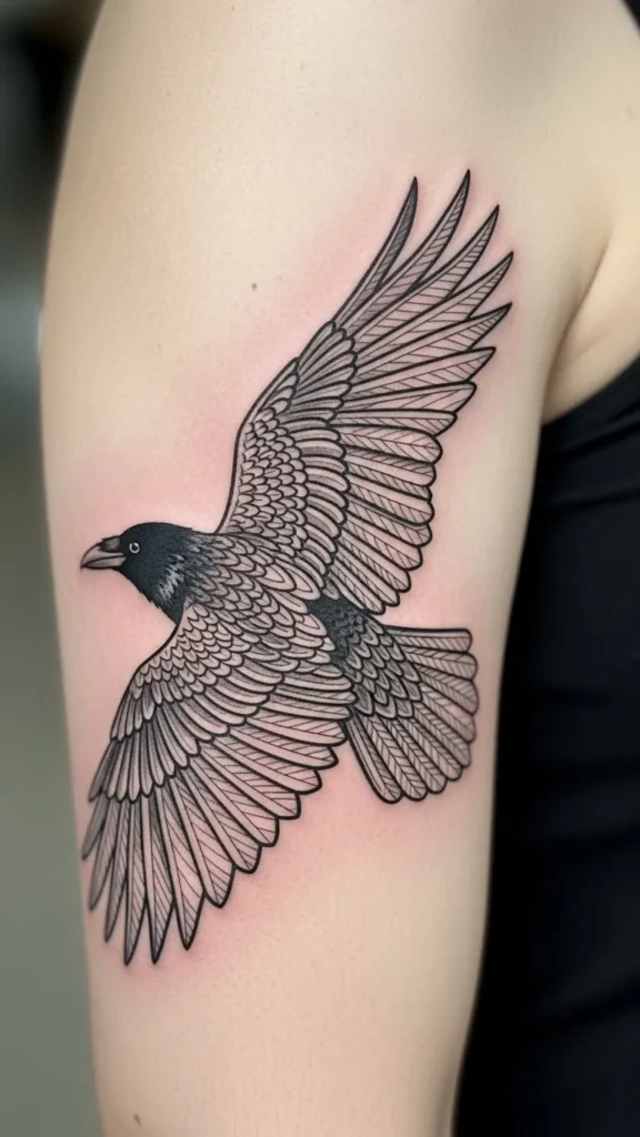 Raven Outline with Filled Head