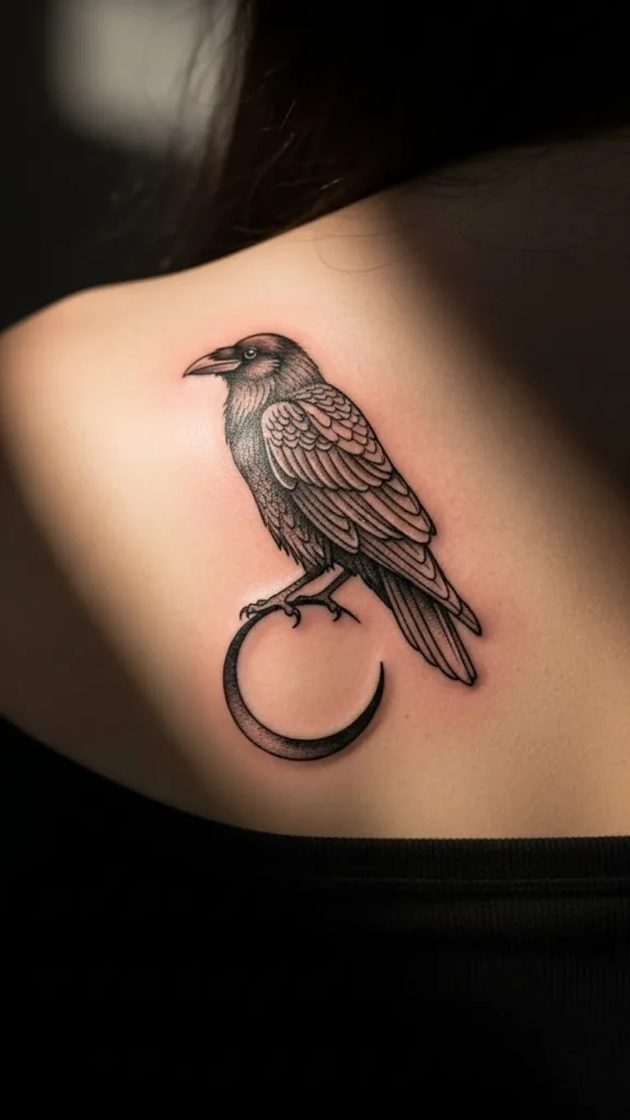 Raven with Crescent Moon