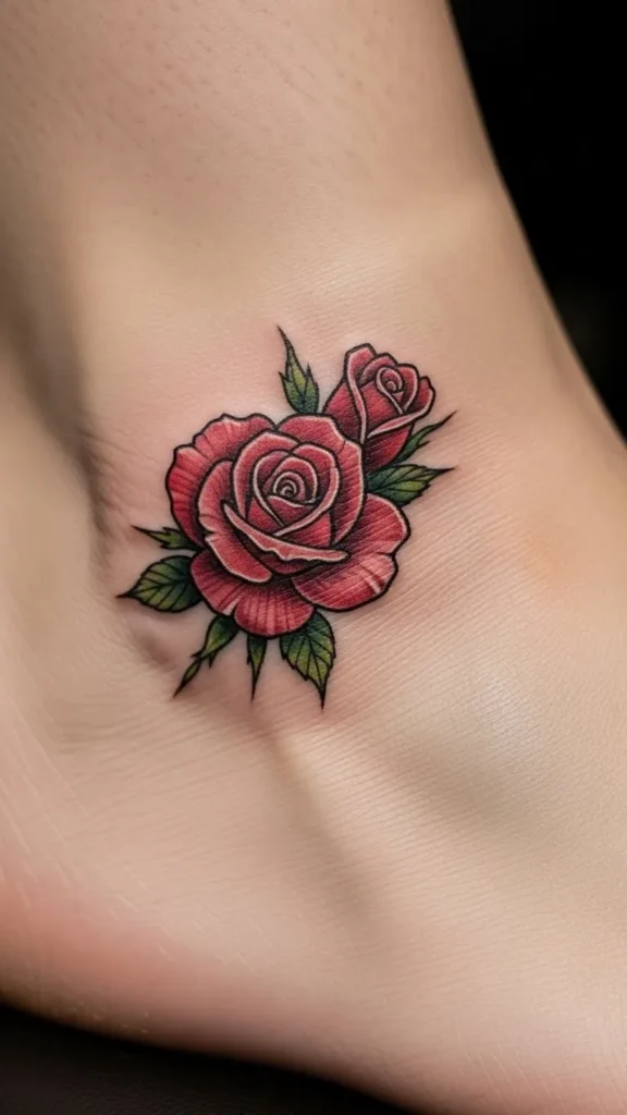 Red Rose Ankle Tattoo