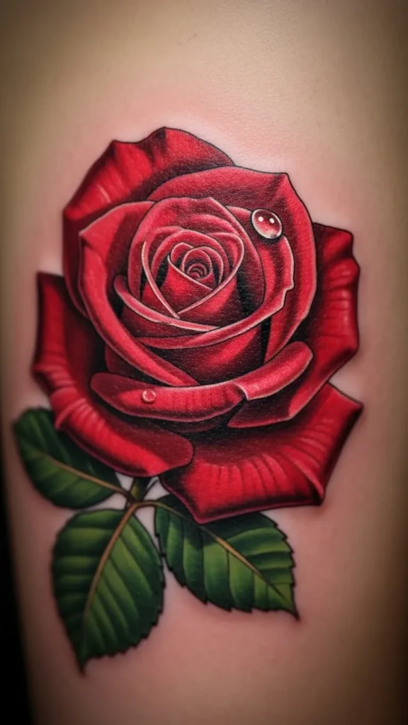 Red Rose With Droplet Accent