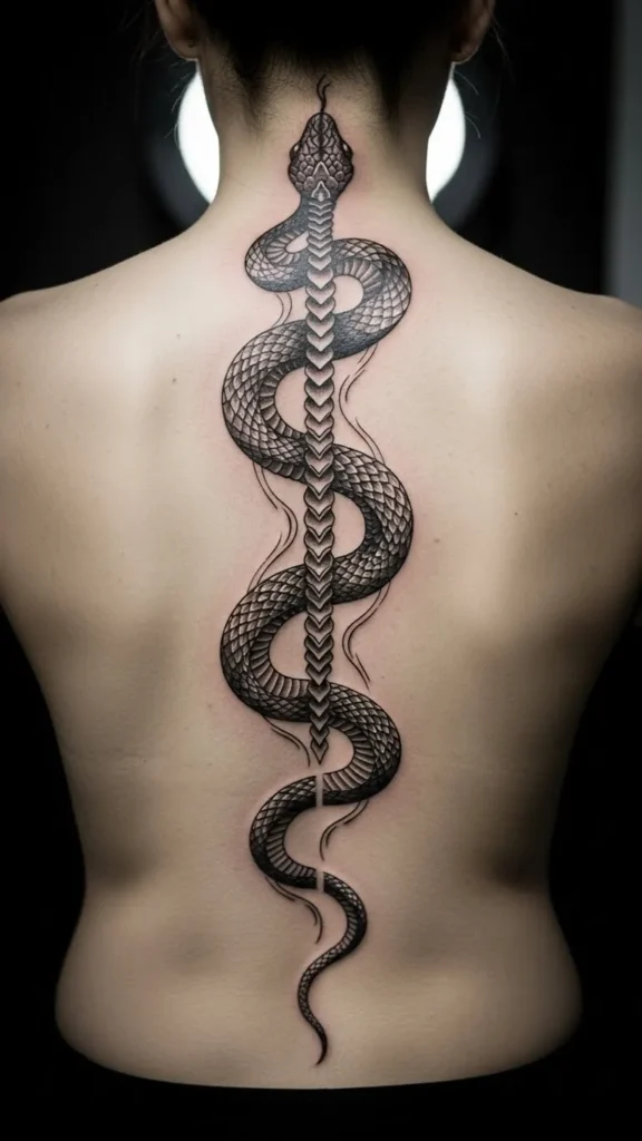 Rising Serpent Spine Tattoo