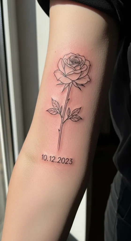 Rose with Date Underneath