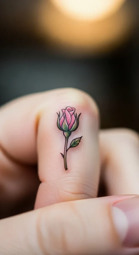 Rosebud Finger Tattoo