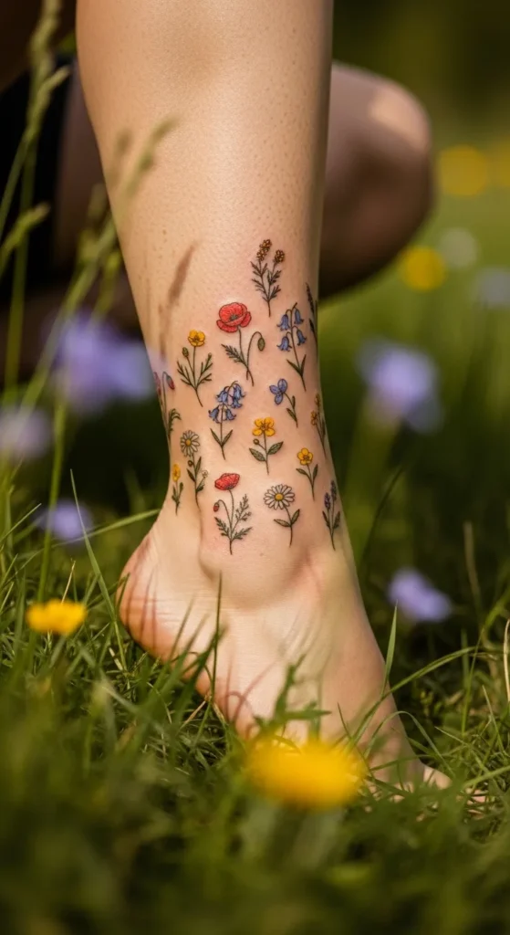Scattered Meadow Flowers on the Ankle