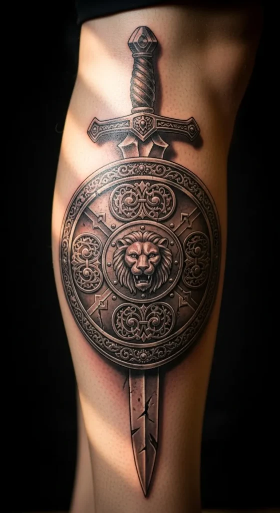 Shield and Sword Tattoo