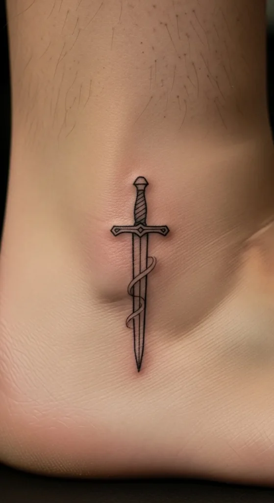 Short Sword Ankle Tattoo