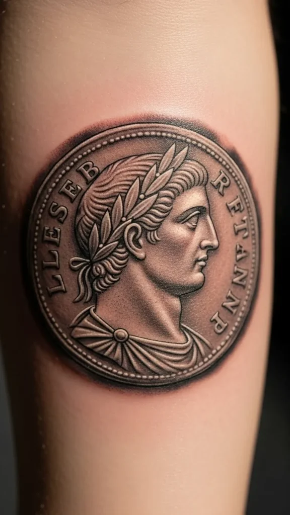 Single Antique Coin Tattoo