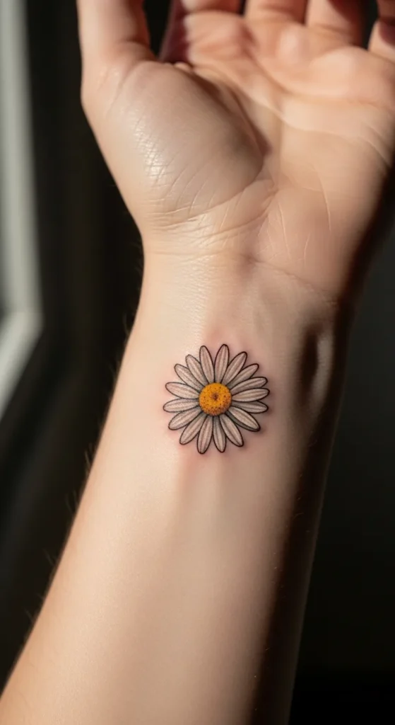 Single Daisy Wrist Tattoo