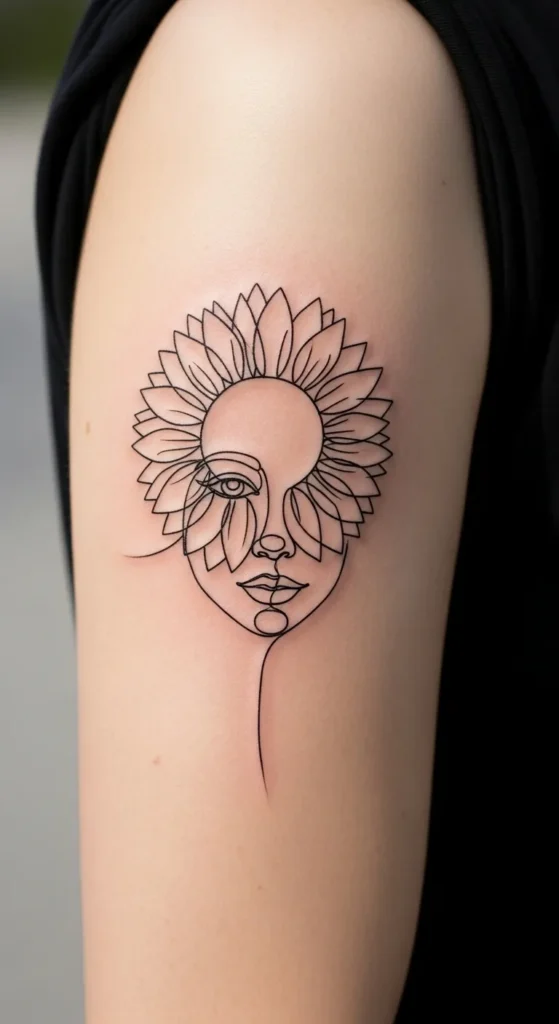 Single-Line Sunflower Face