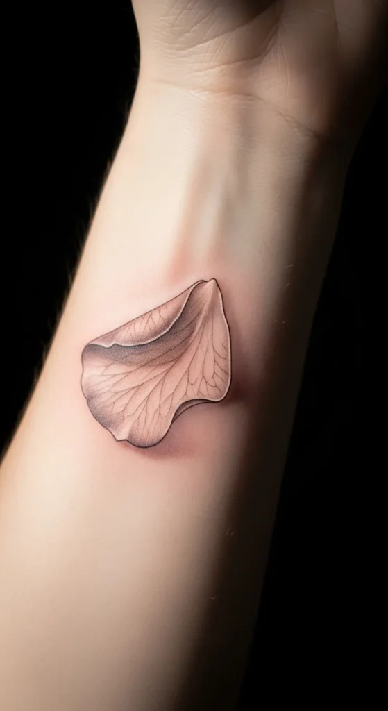 Single Rose Petal Tattoo