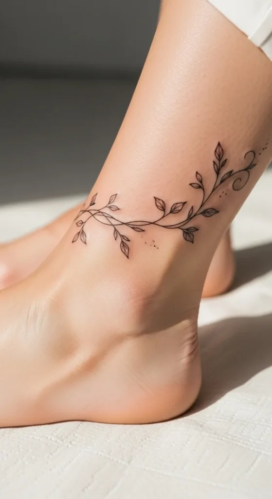 Soft Vine Ankle Tattoo