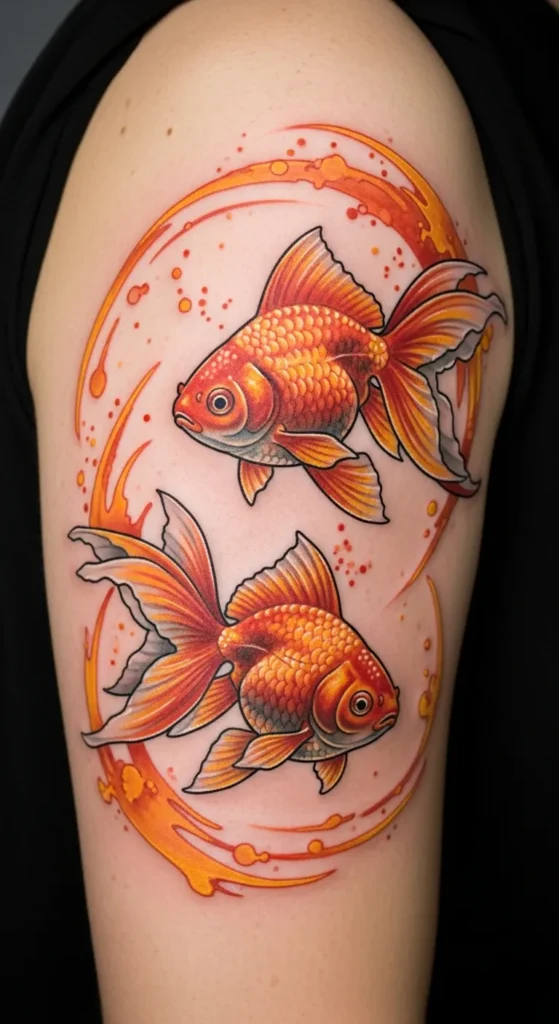 Swirling Goldfish Pair