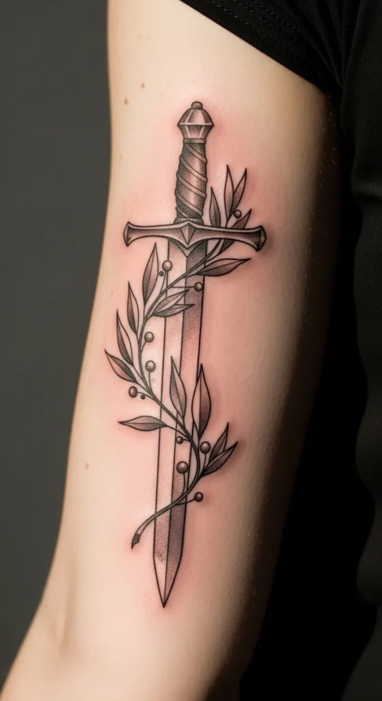 Sword and Laurel Branch Tattoo