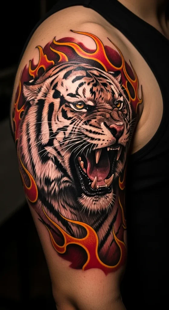 Tiger and Flames Tattoo