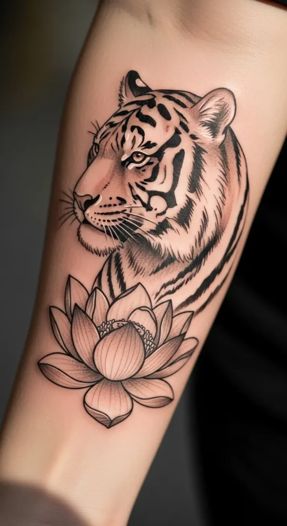 Tiger and Lotus Tattoo
