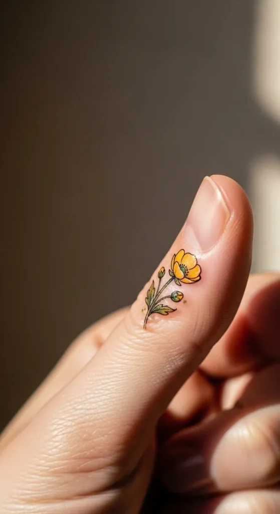 Tiny Buttercup Near the Thumb