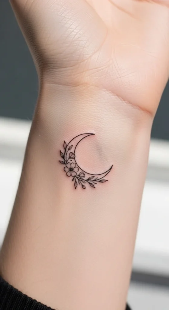 Tiny Crescent Moon with Flowers