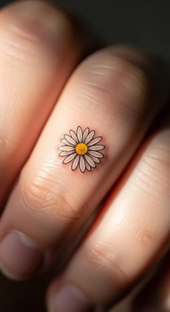 Tiny Daisy Finger Tattoo