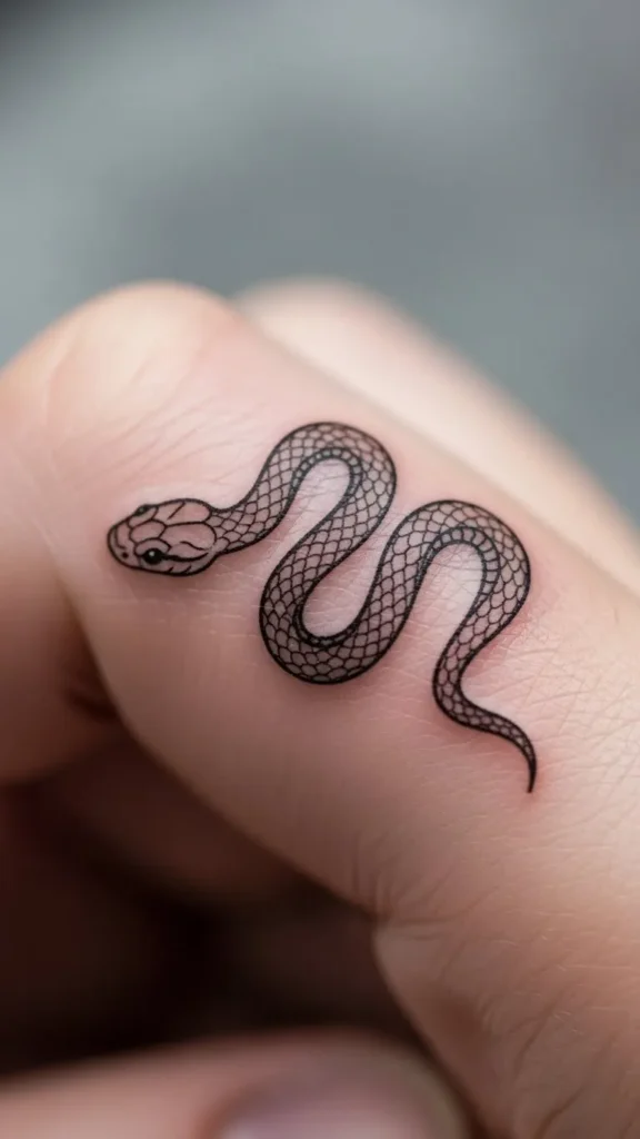 Tiny Serpent Finger Tattoo