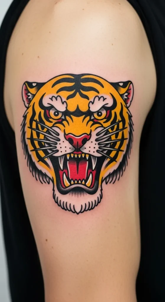 Traditional Tiger Head Tattoo