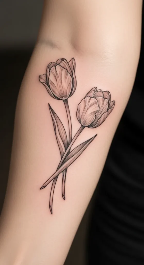 Two Tulips Crossing Stems