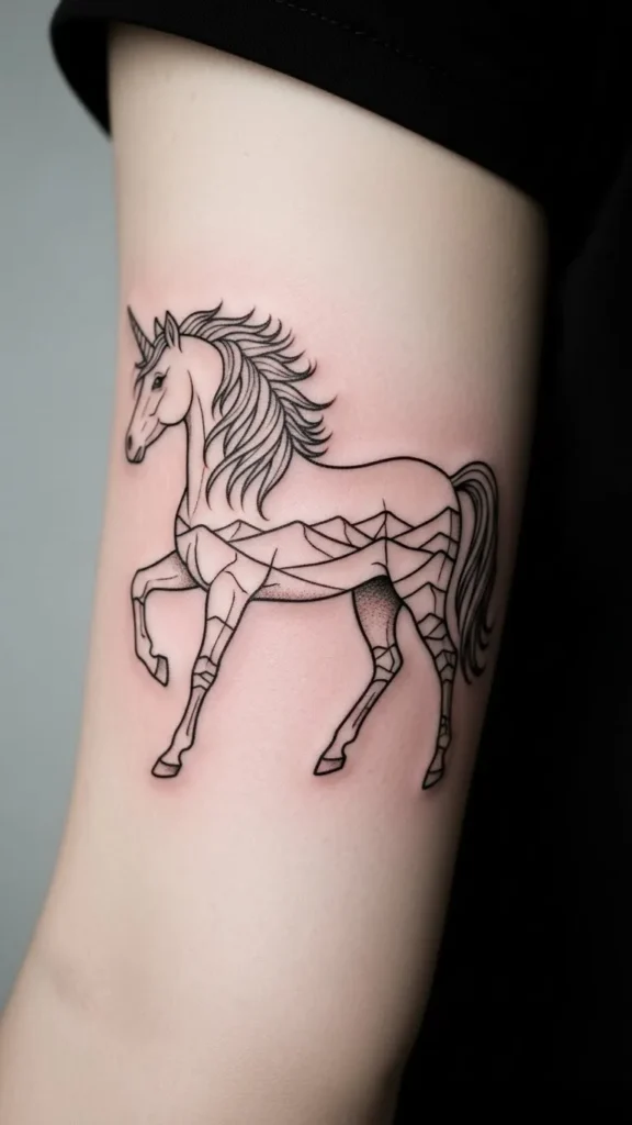 Unicorn With Hill Landscape