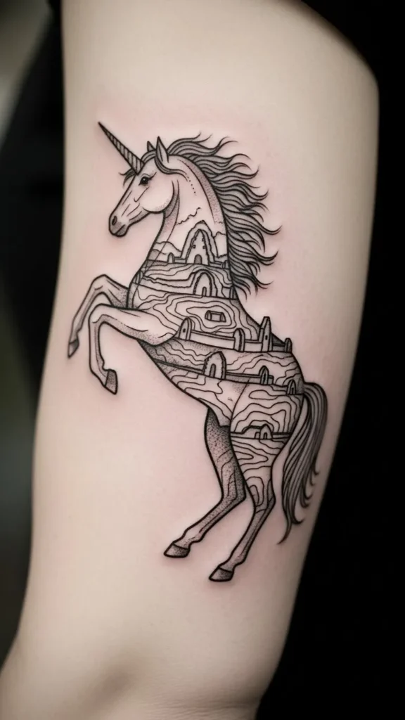 Unicorn With Hillfort Lines